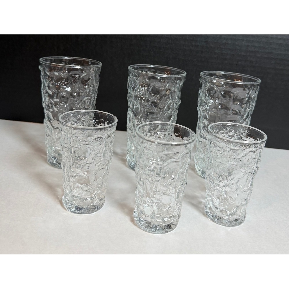 VTG Anchhor Hocking Milano Clear Bark Textured Glass Tumbler Juice Set 6pc MCM - Picture 1 of 9